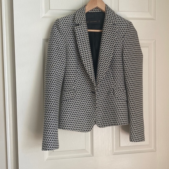 Zara houndstooth single button single breasted EUC black & white XS blazer - Picture 1 of 3